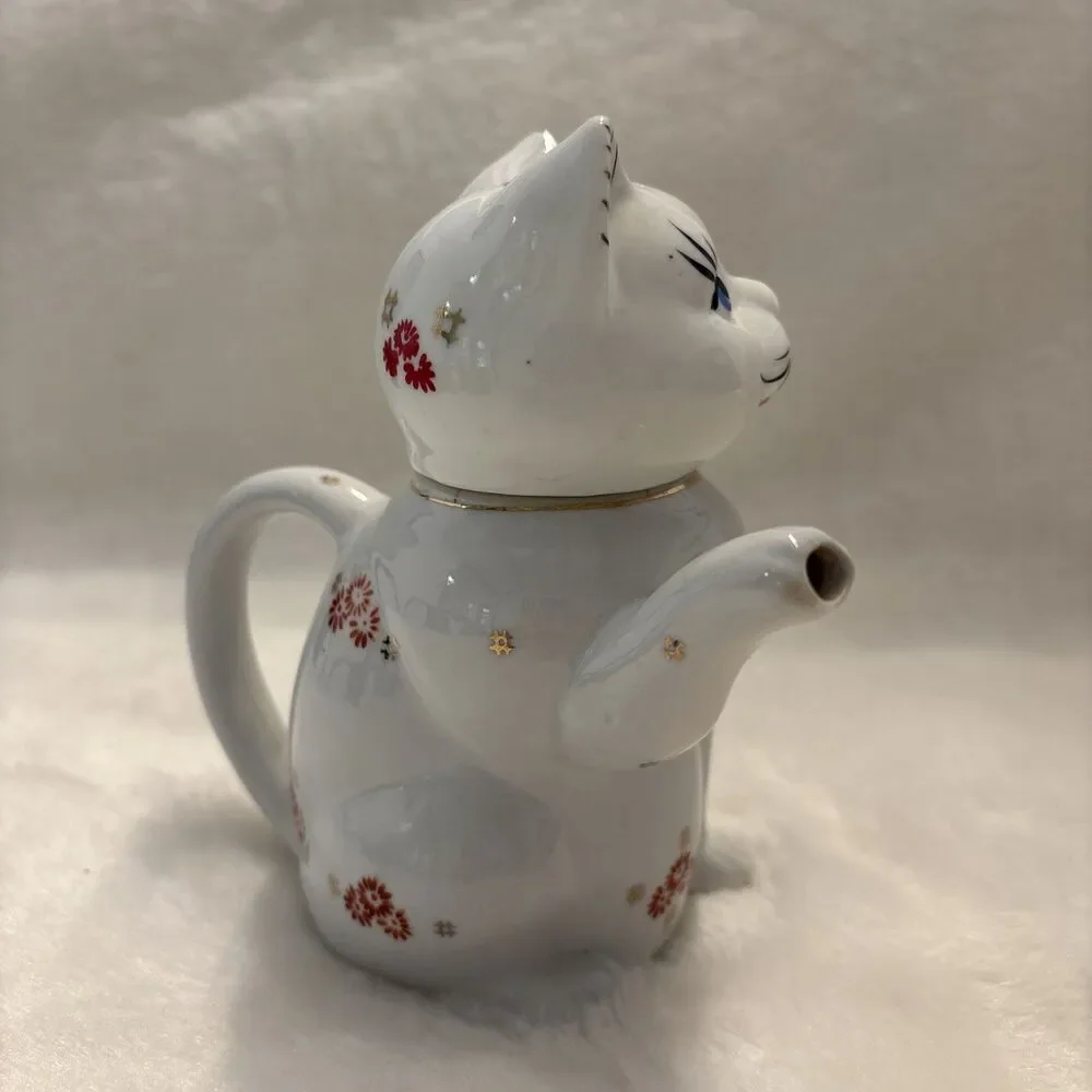 Chinese Lucky Cat Teapot/Creamer Red And White With Gold Accents